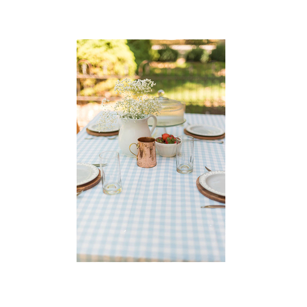 Blue Ruffled Gingham Tablecloth