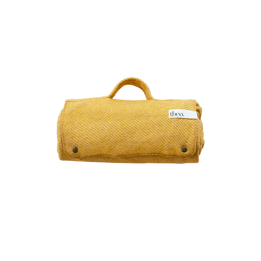Recycled Wool Small Picnic Blanket in Golden Herringbone