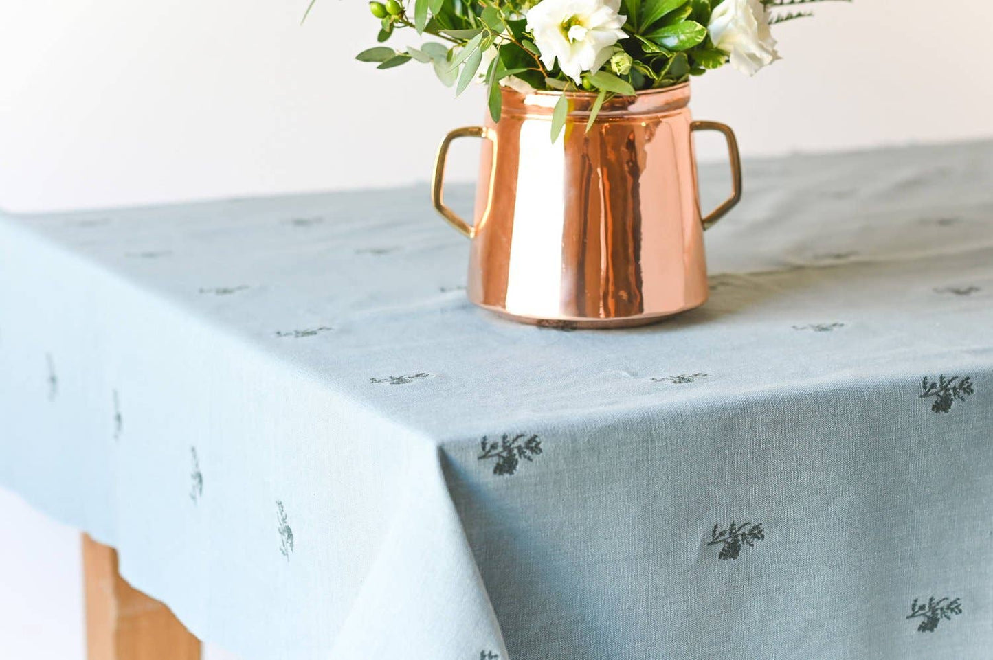 Blue Fleur Embroidered Tablecloth