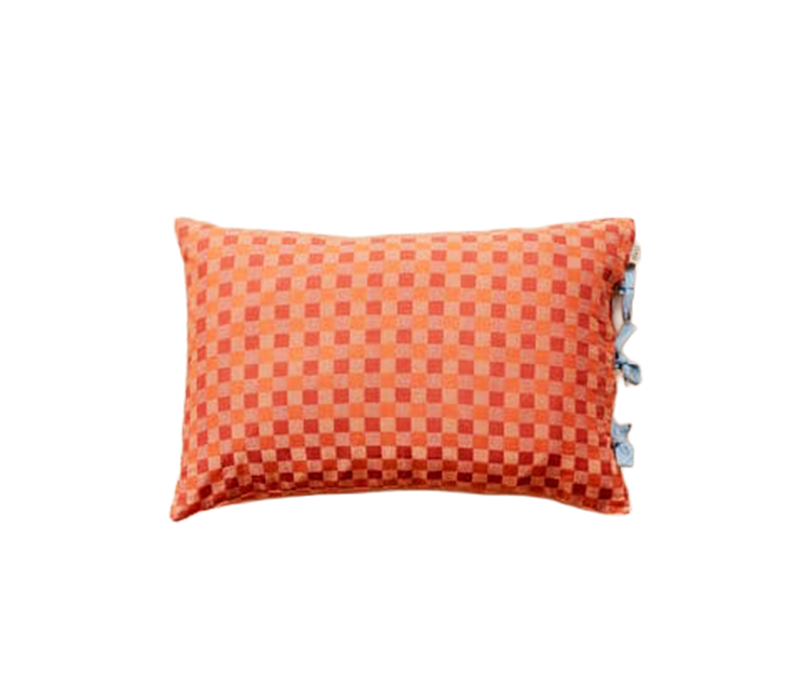 Pair of Cotton Pillowcases in Apricot Checkerboard