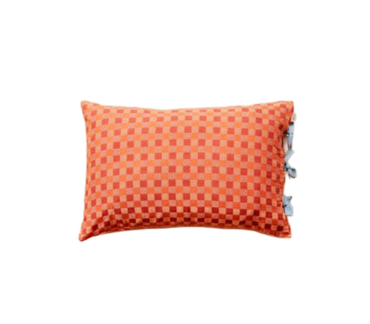 Pair of Cotton Pillowcases in Apricot Checkerboard