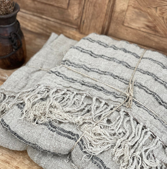Angaston Handloomed Fringed 100% Linen Bed Throw 150x220cm