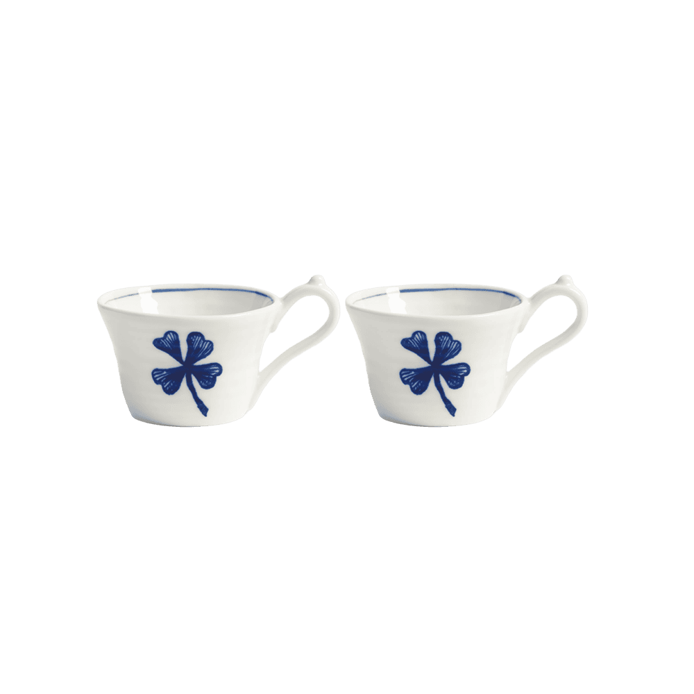 Klevering Anouk small porcelain espresso cups with hand-painted blue clover, set of 2