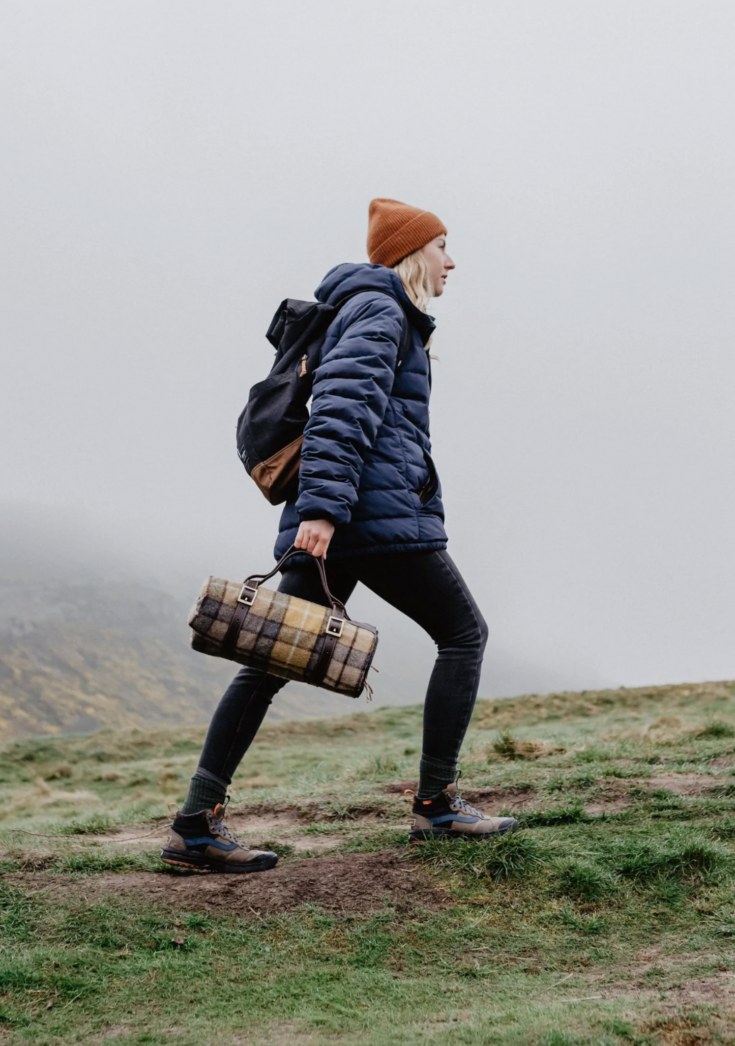 Recycled Wool Picnic Blanket in Buchanan Natural Tartan