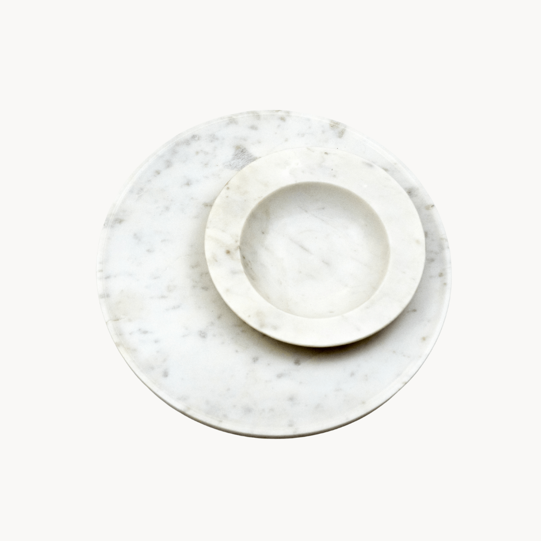 Axis Marble Bowl and Platter Set - White