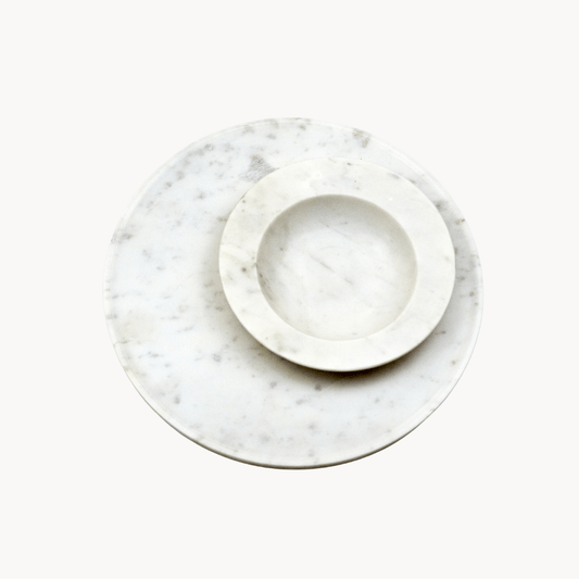 Axis Marble Bowl and Platter Set - White