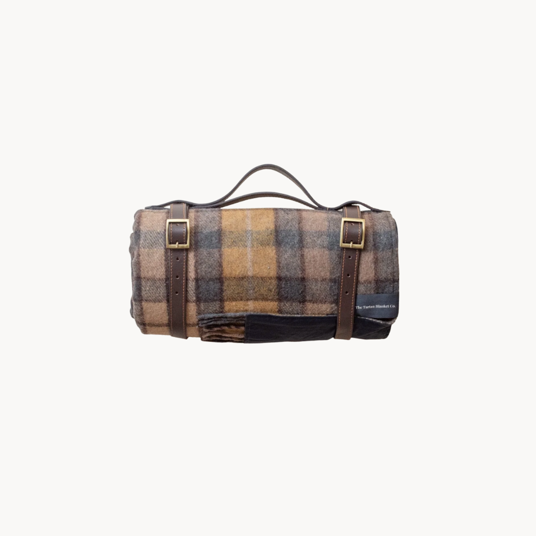 Recycled Wool Picnic Blanket in Buchanan Natural Tartan
