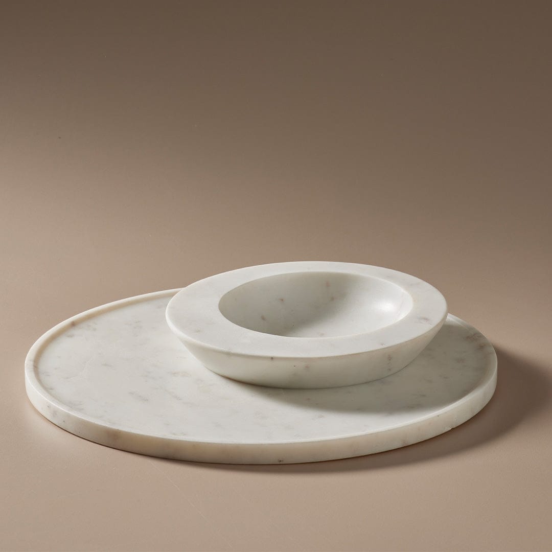Axis Marble Bowl and Platter Set - White