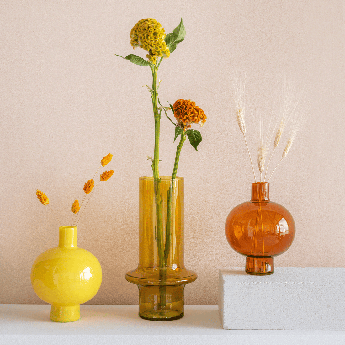 Recycled glass Round Vase -french vanilla