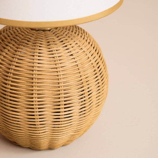 Rattan Ball Cordless Table Lamp Mustard Trim Lampshade