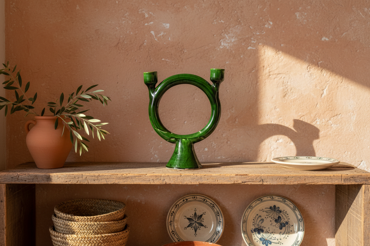 Moroccan Green Ceramic Candle Holder