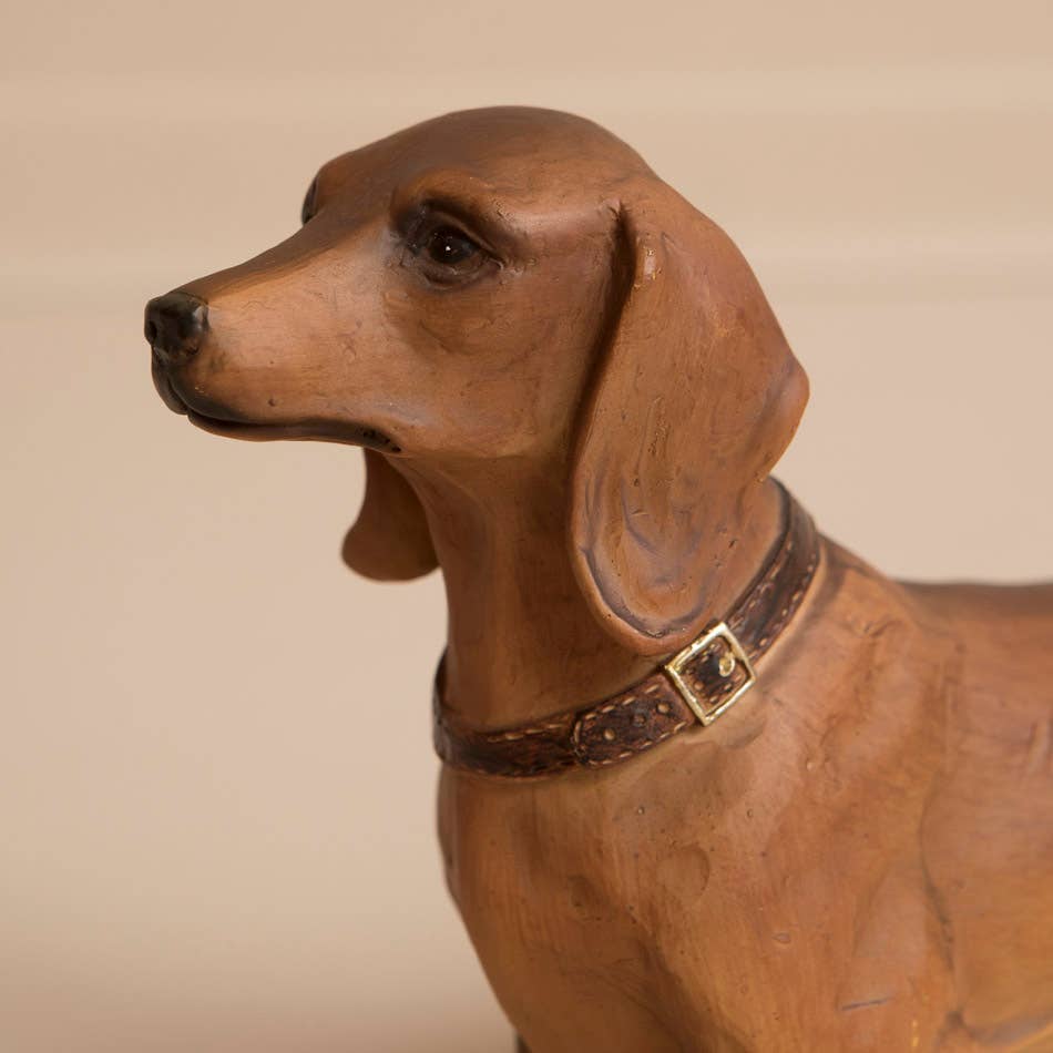 Hans resin dachshund sculpture, alternate view