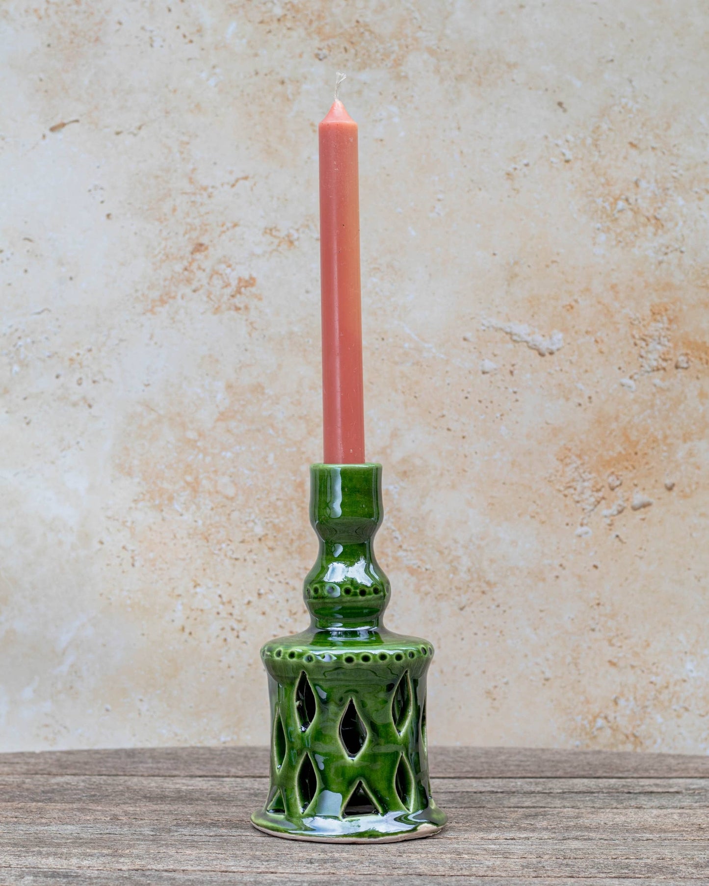 Moroccan Green Ceramic Candlestick Holder