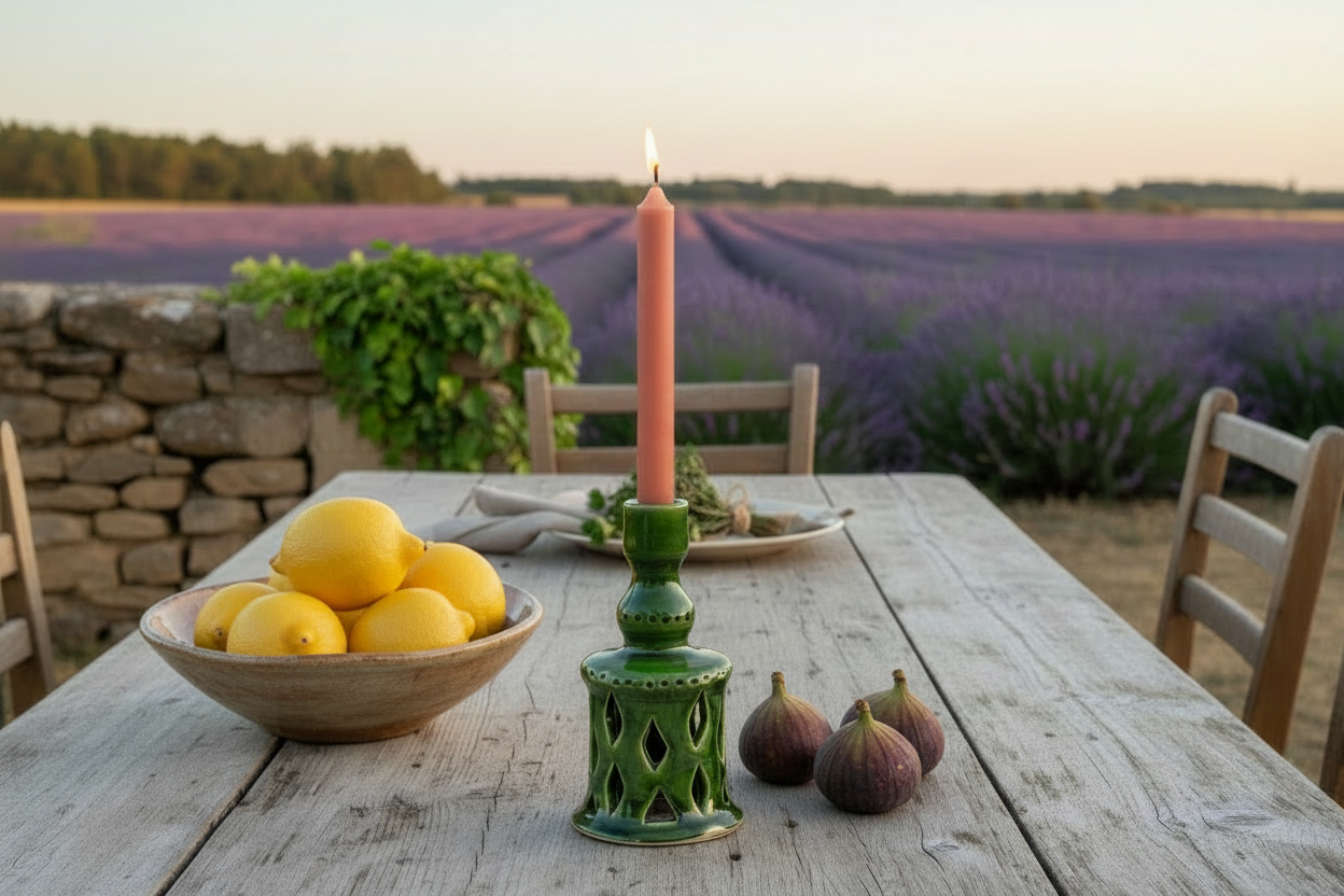 Moroccan Green Ceramic Candlestick Holder