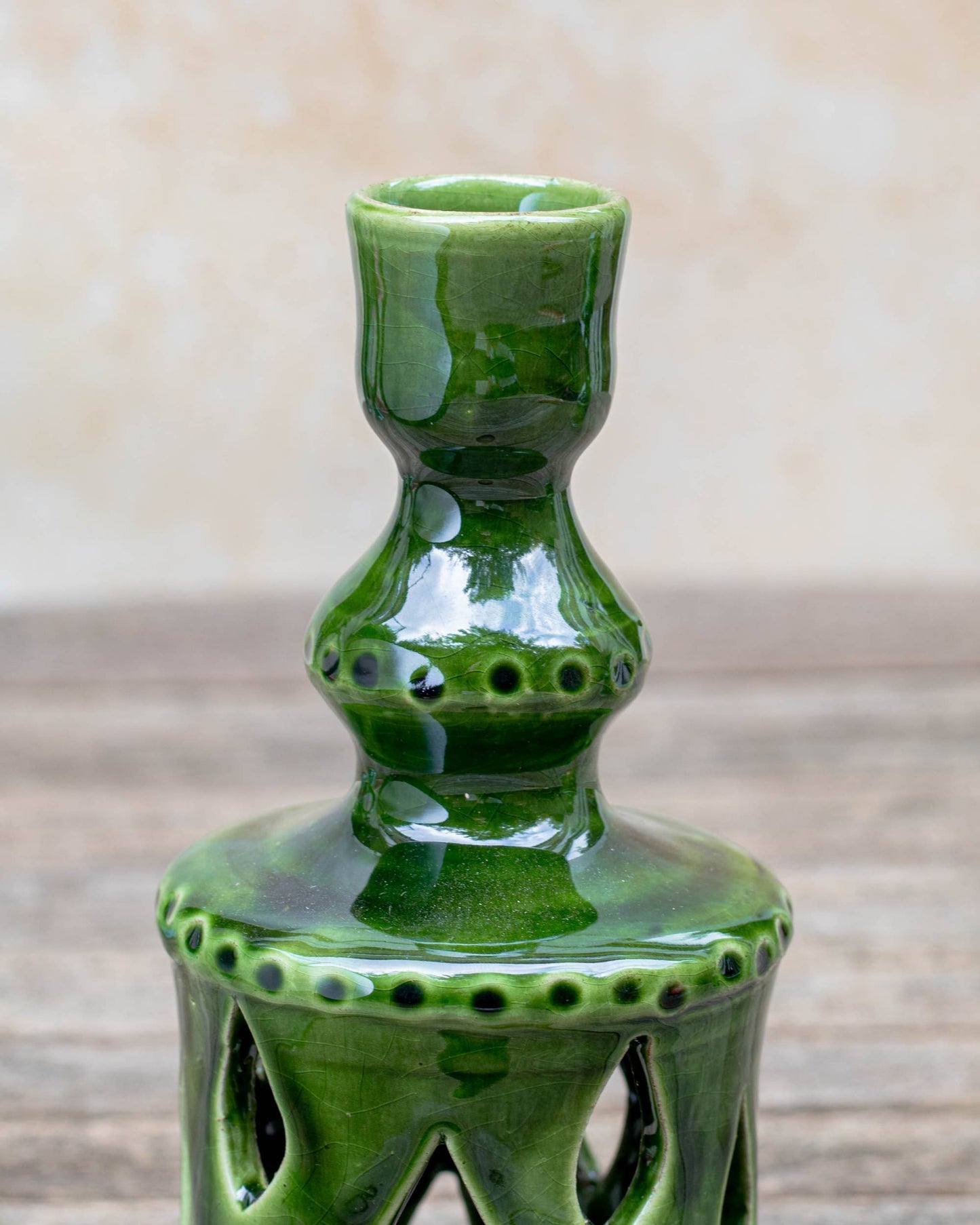 Moroccan Green Ceramic Candlestick Holder