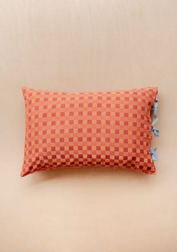 Pair of Cotton Pillowcases in Apricot Checkerboard