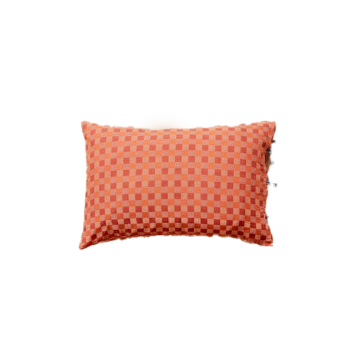 Pair of Cotton Pillowcases in Apricot Checkerboard