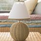Rattan Ball Cordless Table Lamp Mustard Trim Lampshade
