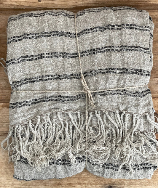 Angaston Handloomed Fringed 100% Linen Bed Throw 150x220cm