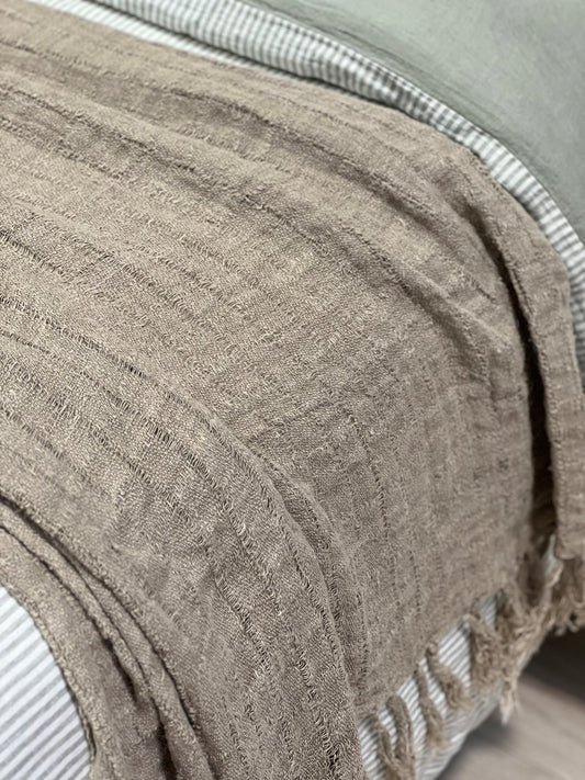 Audrey Linen Bed Throw Natural 130x220cm