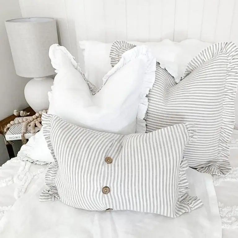 Linen Ruffle Cushion cover only - White