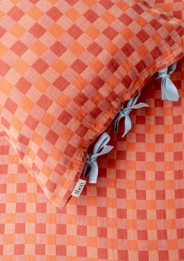 Pair of Cotton Pillowcases in Apricot Checkerboard