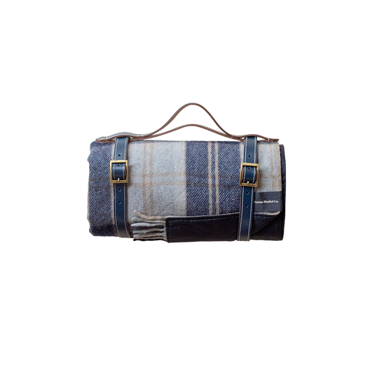 Recycled Wool Picnic Blanket in Bannockbane Silver Tartan