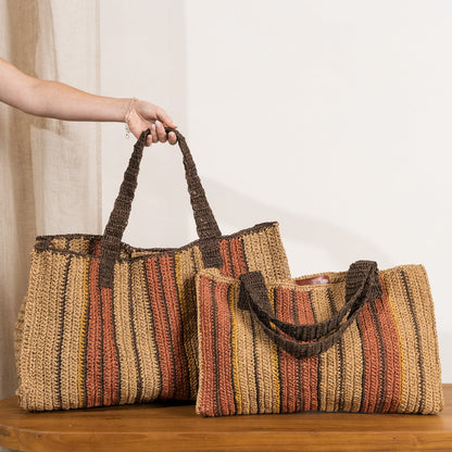 Romi Striped Raffia Bag - Pepperberry and Mustard