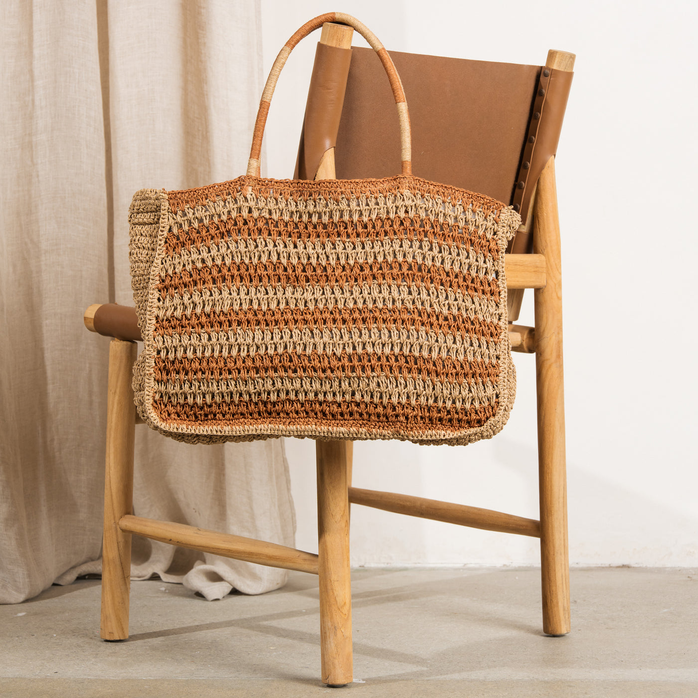 Omera Striped Raffia Bag - Caramel and Natural