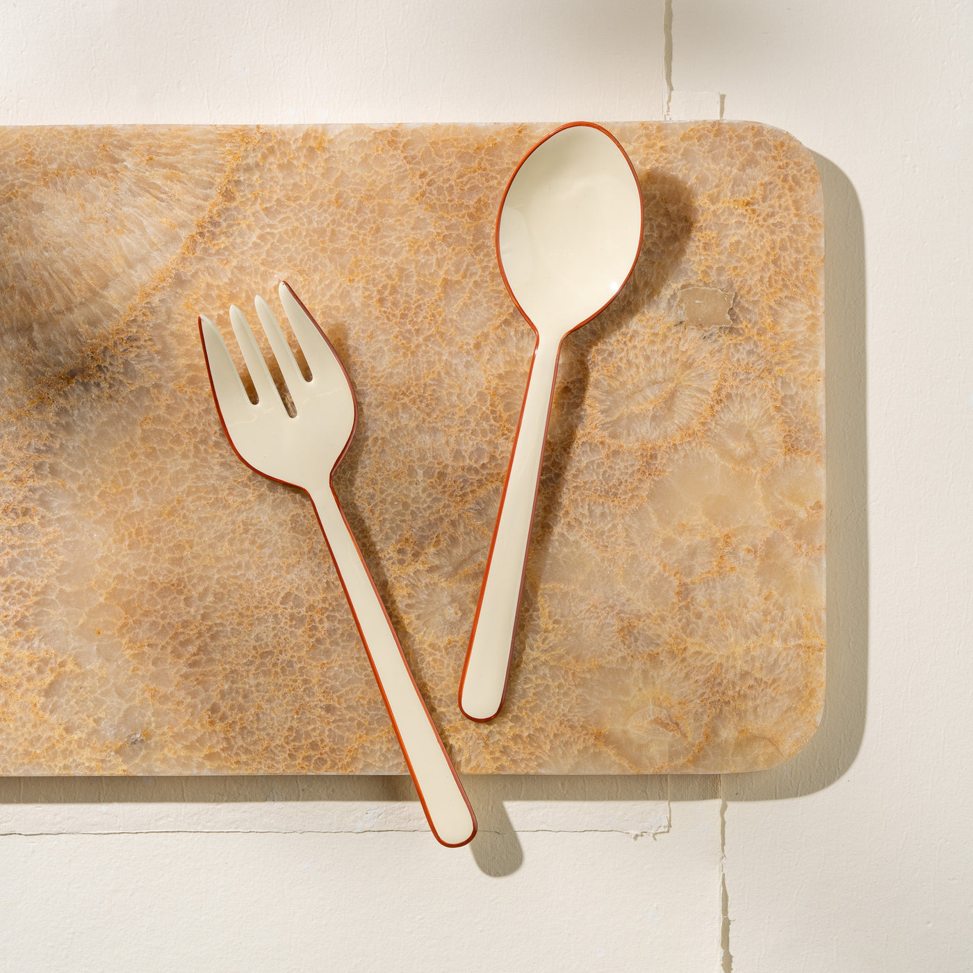 ALDER ENAMEL SALAD SERVERS - CHAI