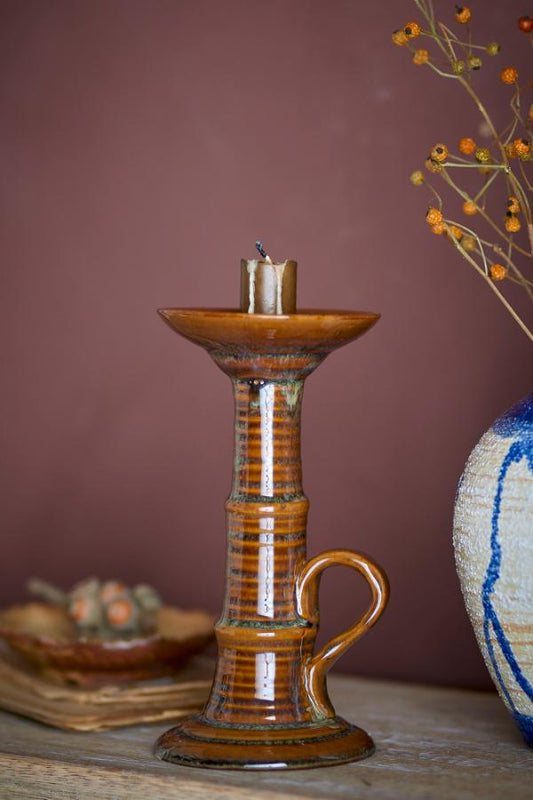 Rigby Candle Holder, Brown, Stoneware
