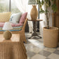 Rattan Ball Cordless Table Lamp Mustard Trim Lampshade