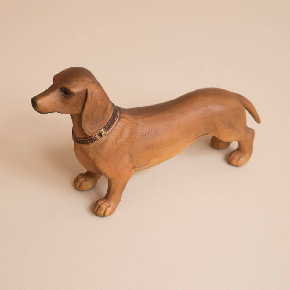 Hans resin dachshund sculpture, side view