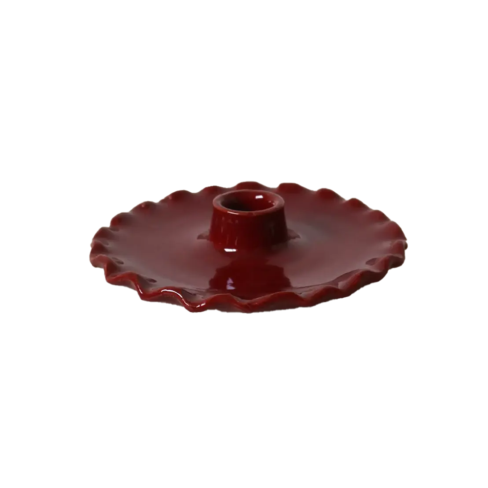 Bordeaux Handmade Ceramic Candle Holder with Scalloped Plate