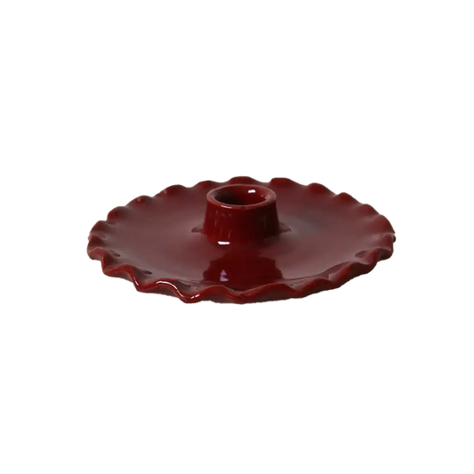 Bordeaux Handmade Ceramic Candle Holder with Scalloped Plate