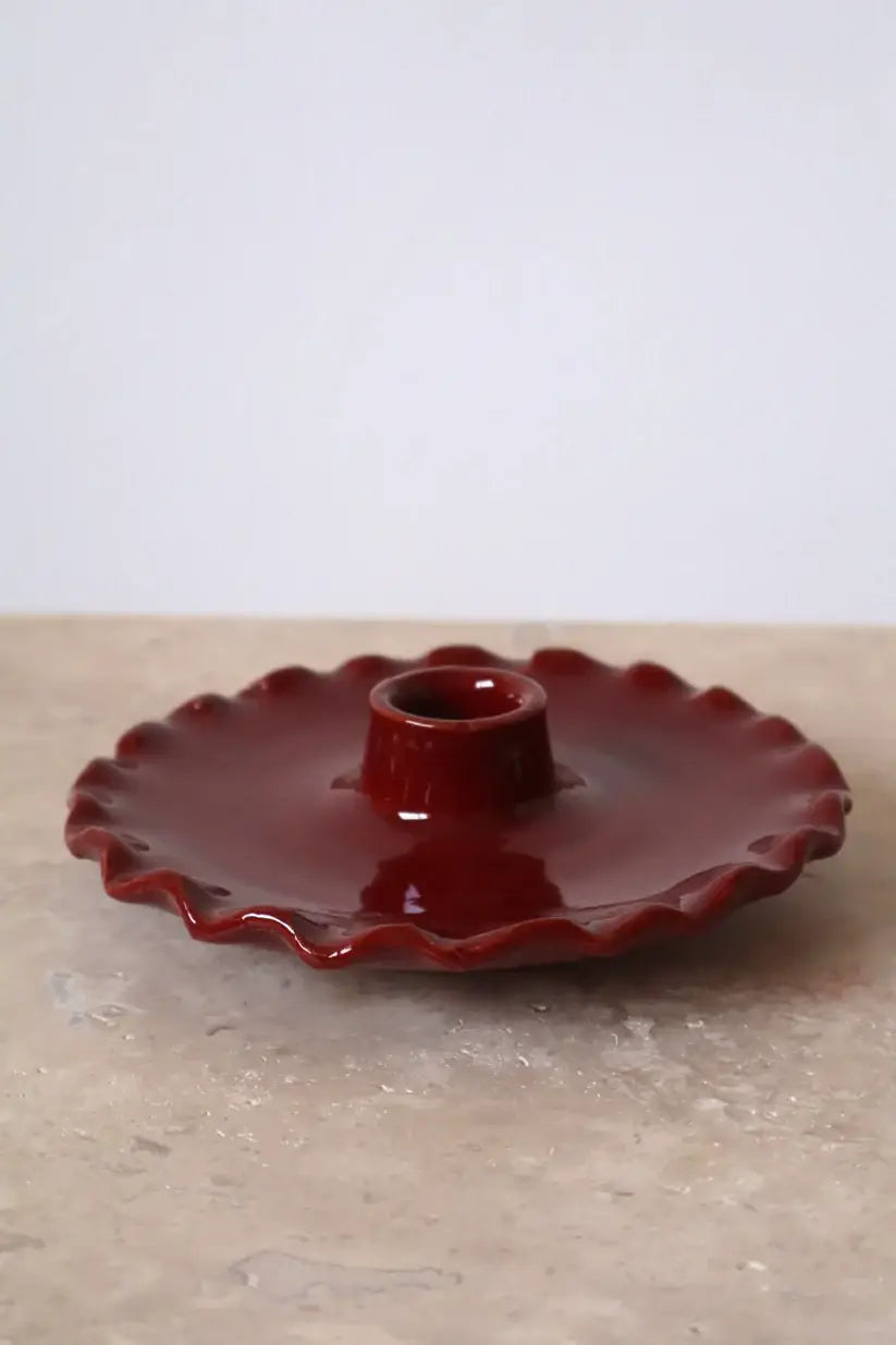 Bordeaux Handmade Ceramic Candle Holder with Scalloped Plate