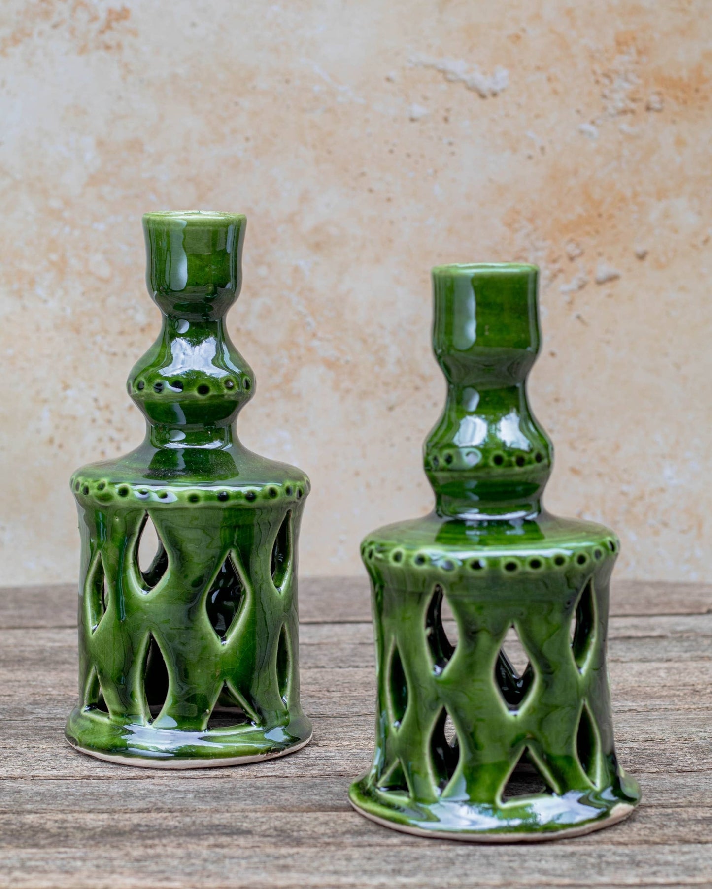 Moroccan Green Ceramic Candlestick Holder