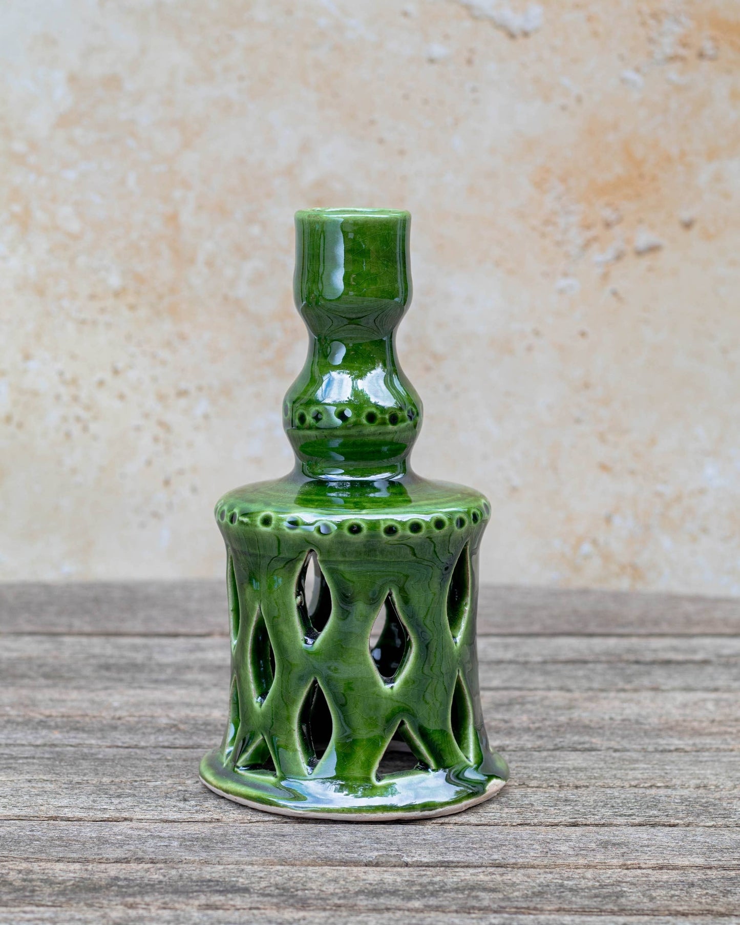 Moroccan Green Ceramic Candlestick Holder