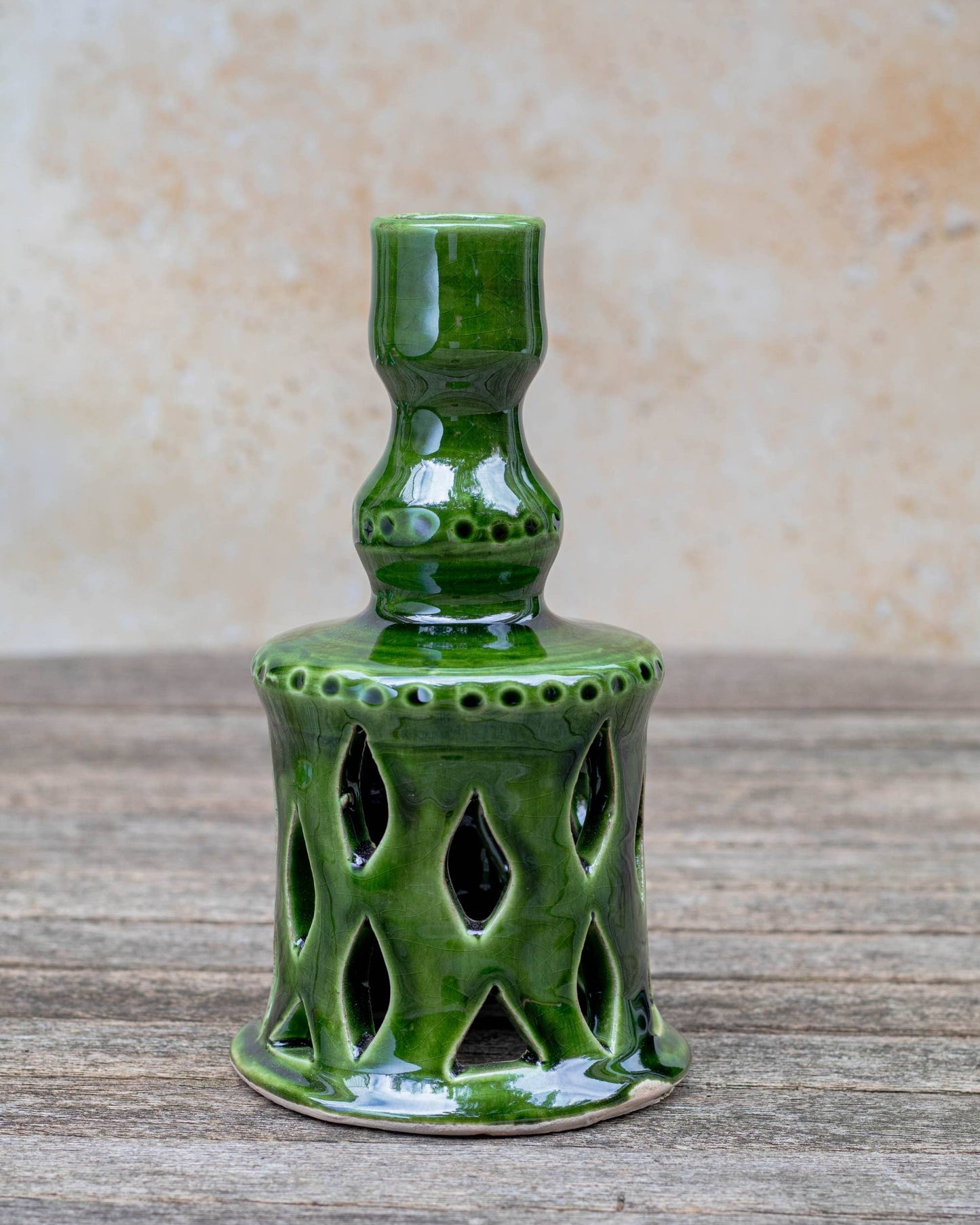 Moroccan Green Ceramic Candlestick Holder
