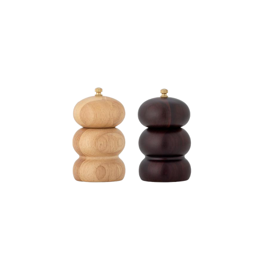 Bloomingville Marge salt and pepper mill set in natural rubberwood, one light and one dark grinder