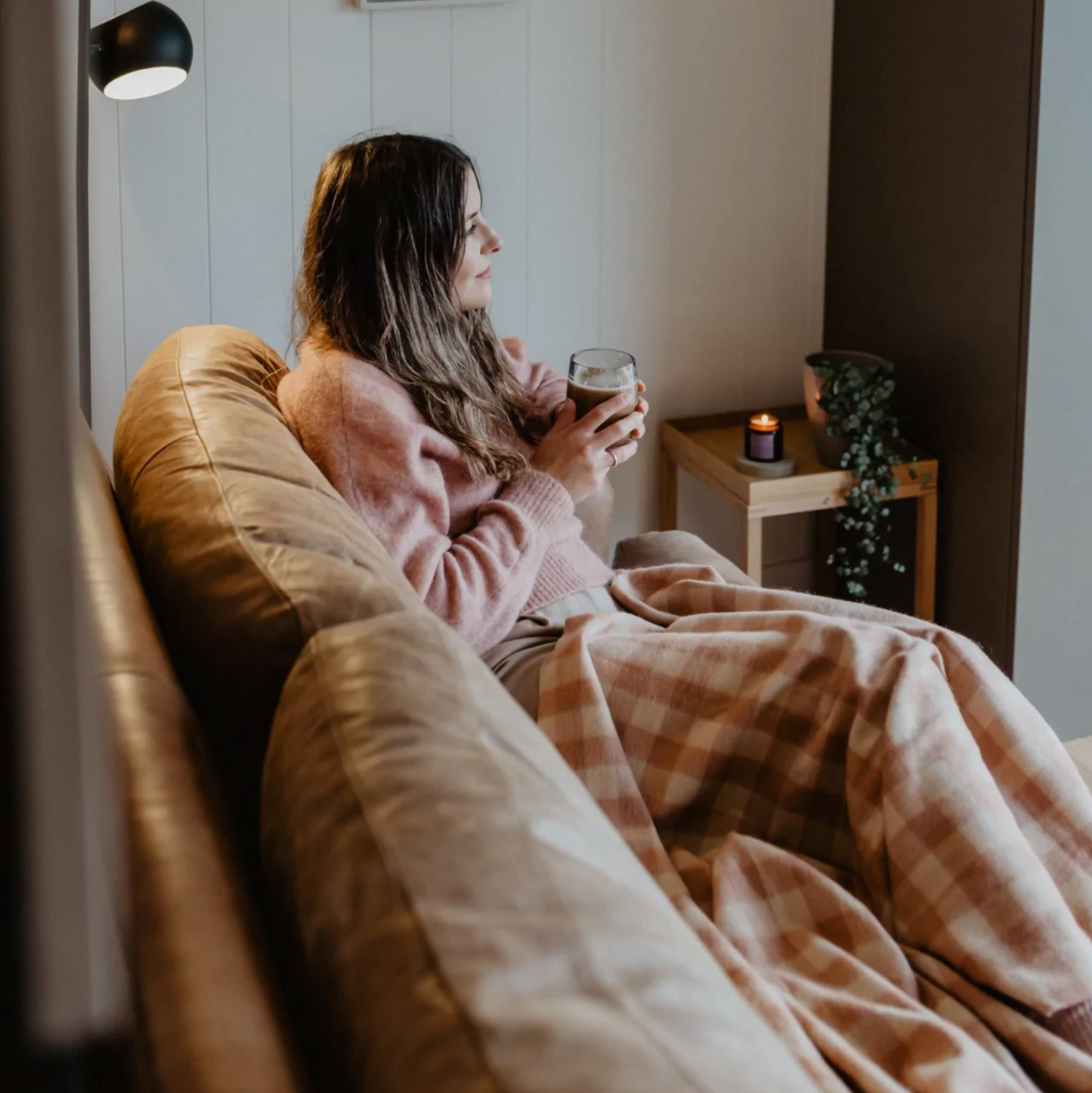 Lambswool Blanket in Blush & Sand Gingham