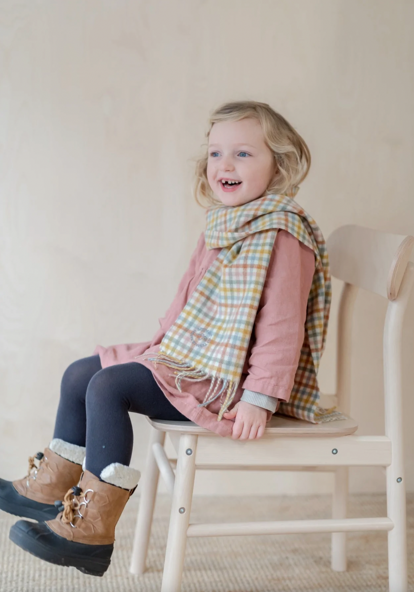 Lambswool Kids Scarf in Rainbow Gingham