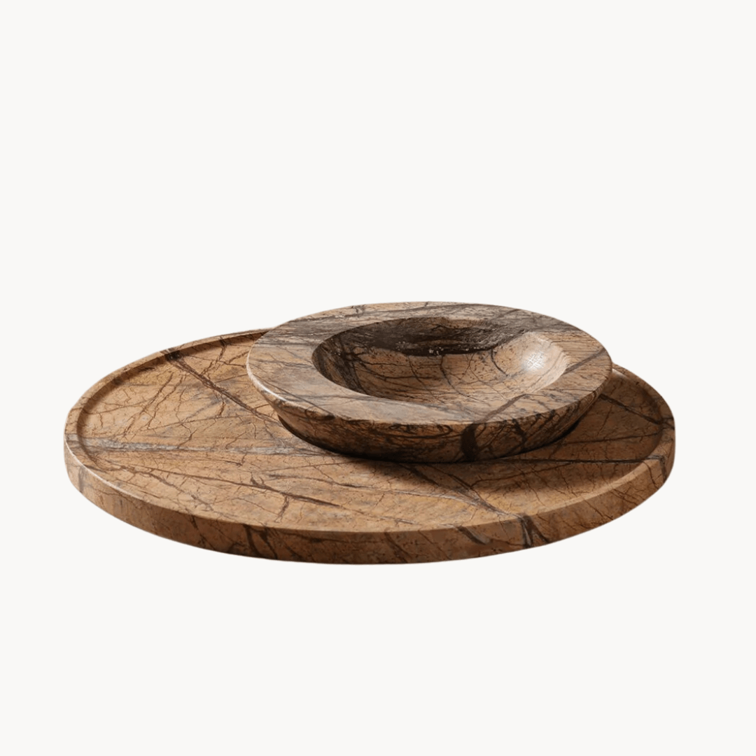 Axis Marble Bowl and Platter Set - Forest Brown