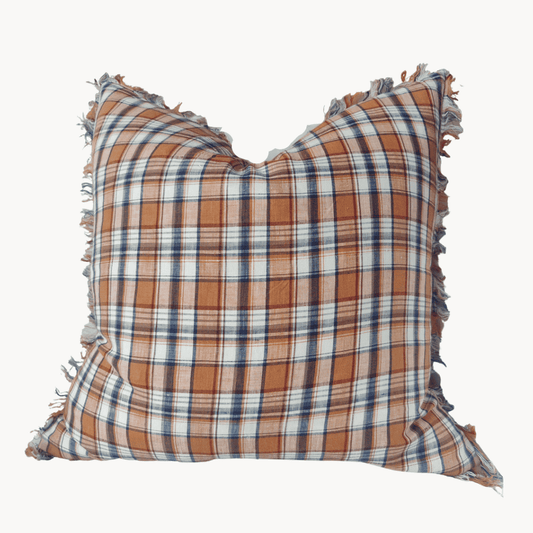 Pure French Linen Cushion - Tartan