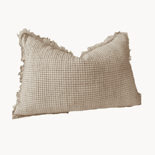 Rustic Jute Linen Cushion Lumbar Feather Filled - Exotic Waffle