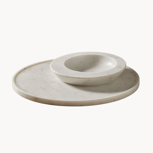 Axis Marble Bowl and Platter Set - White